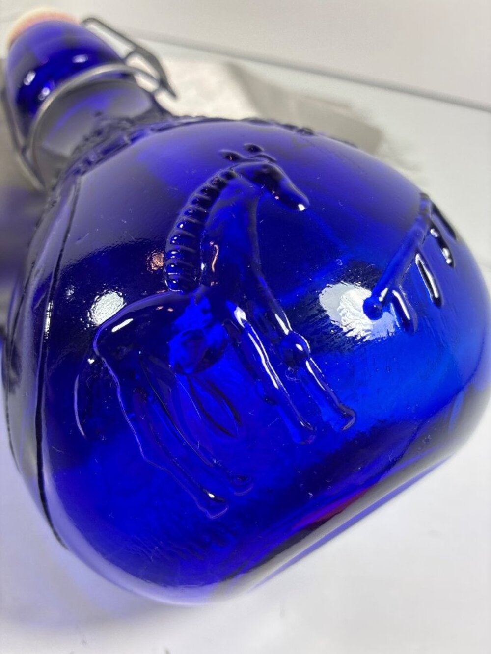 Vintage Italian Cobalt Blue Embossed Glass Bottle - Picture 11 of 15